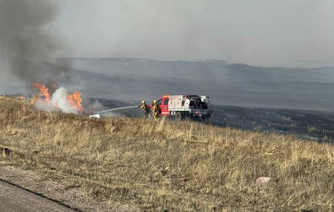 A csfd truck puts out a brush fire in colorado springs