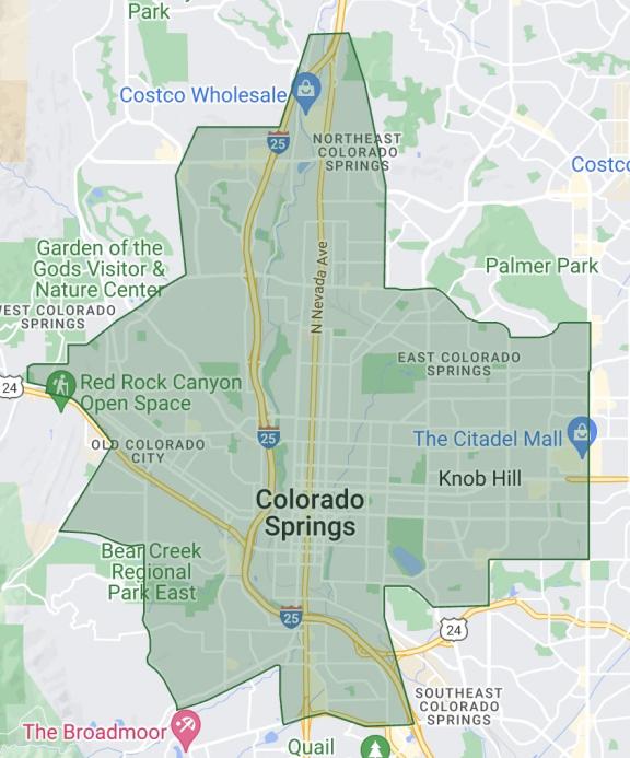 Lime service area map showing availability throughout the city of Colorado Springs