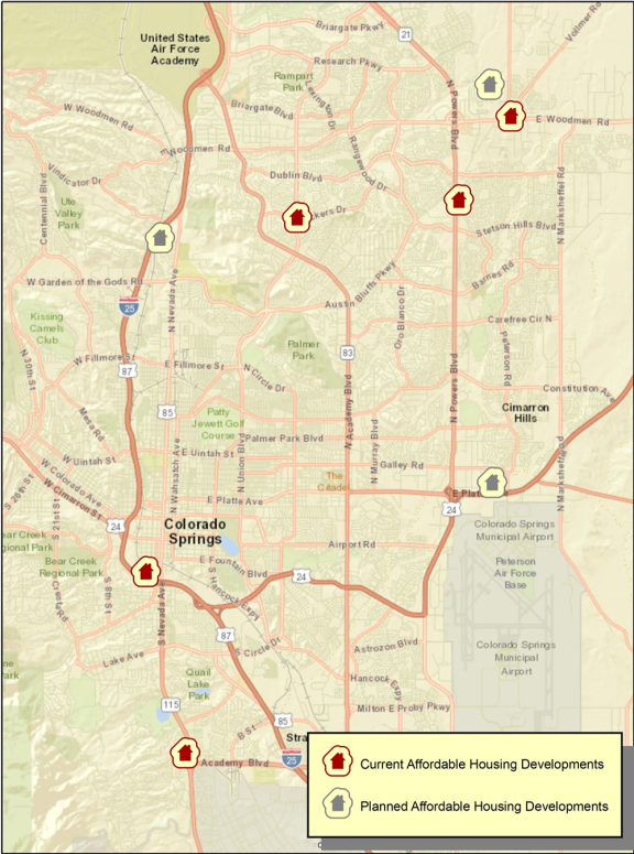 map showing affordable housing projects in Colorado Springs