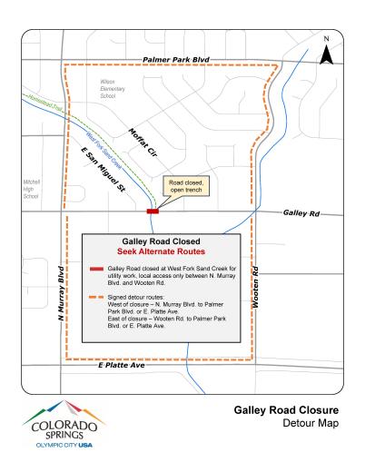 Galley Rd. closure. (decorative, all information provided on webpage)