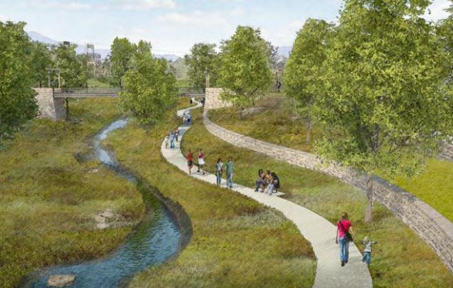 Rendering of a creek and trail