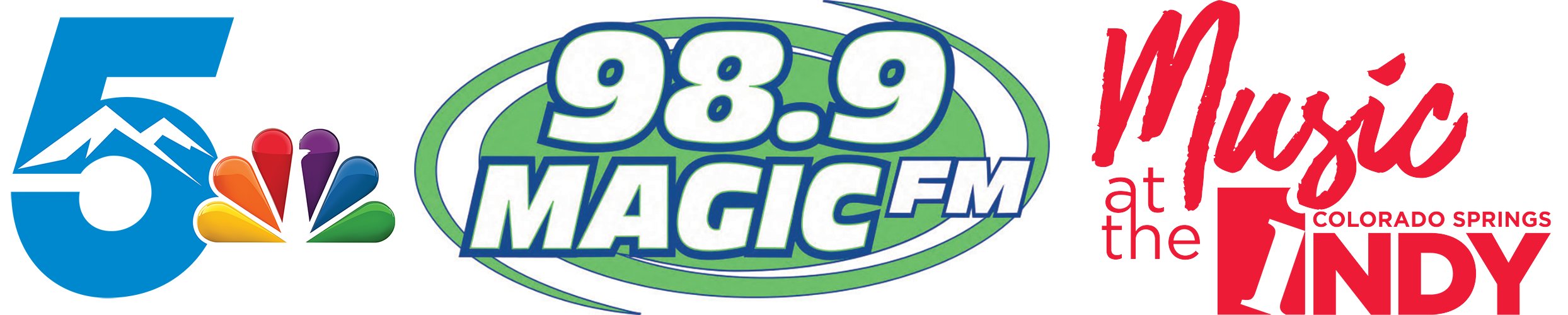 sponsor logos KOAA news 5, Magic 98.9 FM, Music of the Indy