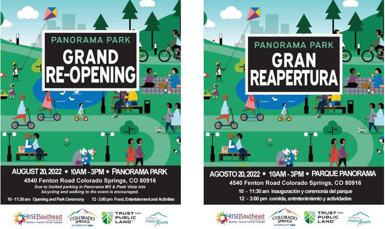 Panorama Park Reopening Flyers in both English and Spanish