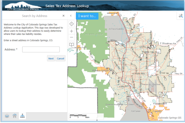 Sales Tax Address Lookup Map showing Colorado Springs