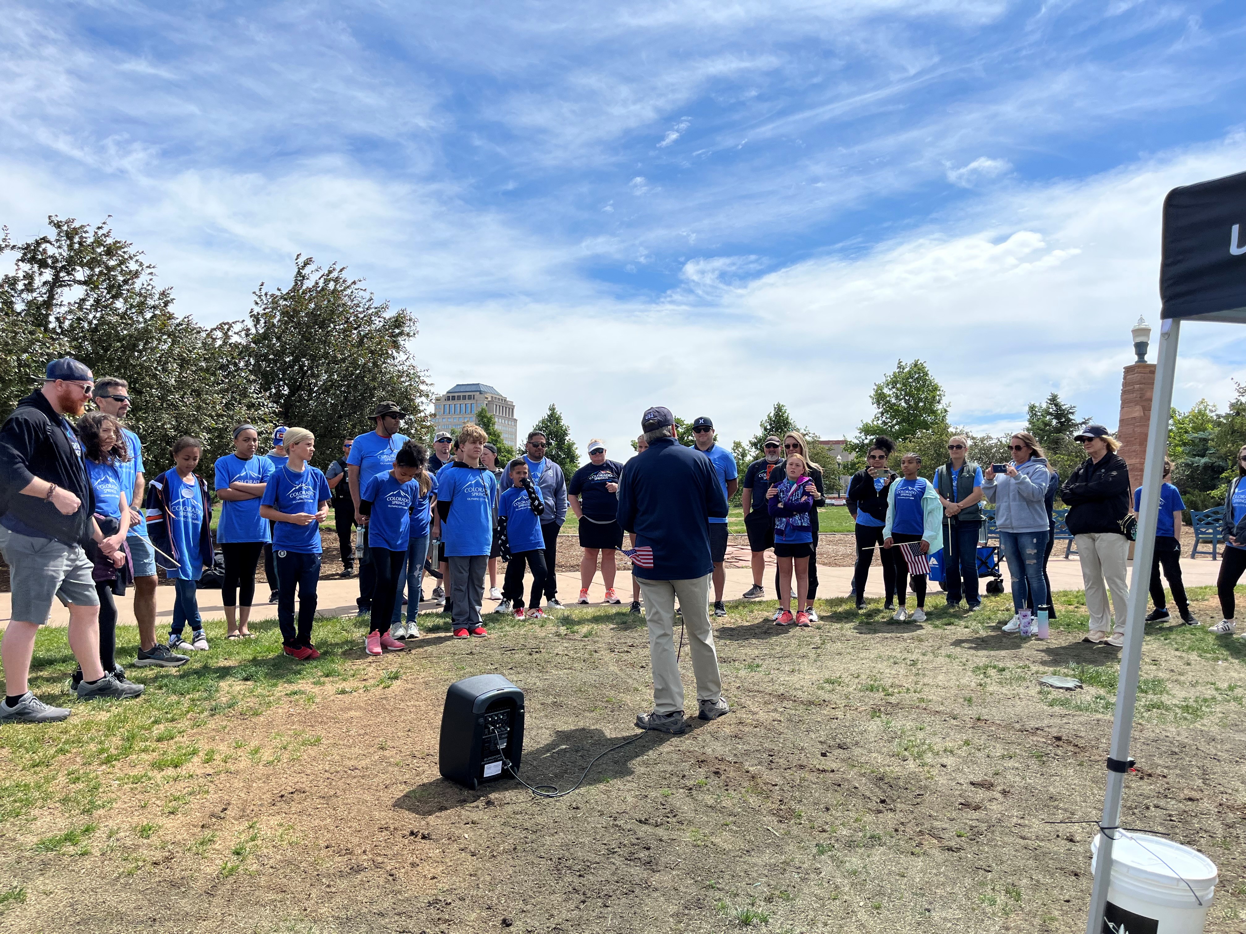 The mayor of Colorado Springs speaks to field day participants