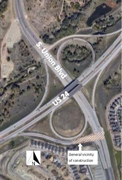 map of Union and US 24 showing construction area on the southwest of the intersection