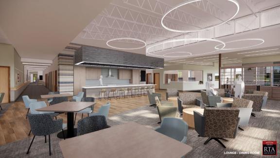 rendering of the inside lounge area of the new senior center