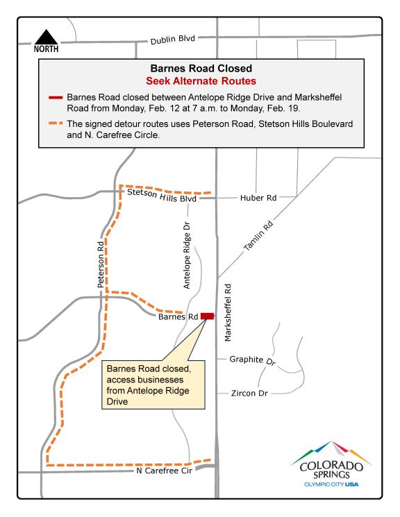 Barnes Road Closure and Detour Map 
