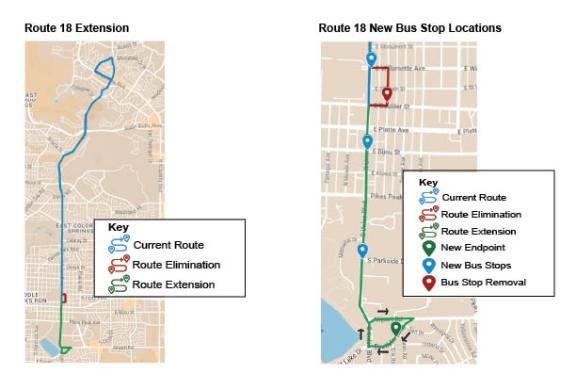 Mountain Metropolitan Transit Service Change extending Route 18 on Union to Memorial Park.