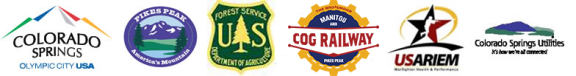 partner logos for Colorado Springs, Pikes Peak, Forest Service, Utilities, COG railway