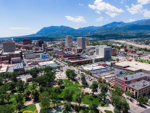 Aerial photo of downtown Colorado Springs 