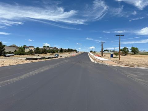 A northbound view of freshly paved Marsheffel at Tamlin Road.