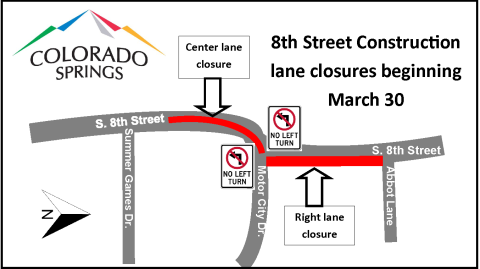 8th Street Corridor Improvements Project closures and detours map. Please see accompanying text on this page for more full details.