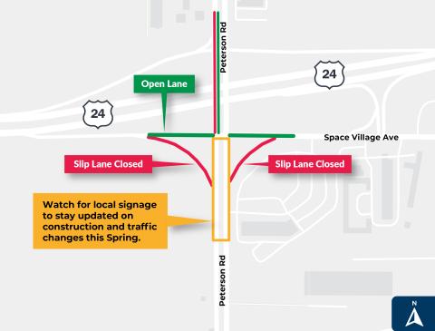 Map of the closures and detours for the U.S. 24 Peterson Interchange project