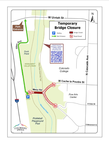 Map of the Cache La Poudre Street/Mesa Road Bridge Rehabilitation Project area. 