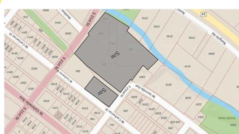 Map of the 21st Street and Cucharras Street zone change area.