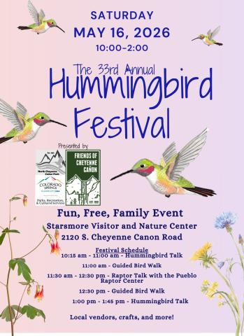 Flyer for the 33rd Annual Hummingbird Festival. All event details are written in the accompanying text on this page.