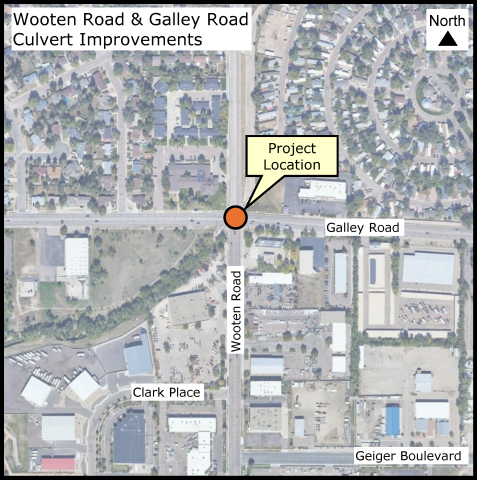 Project Location map for the Wooten Road and Galley Road Culvert Improvements Project. It is at the intersection of Galley Road and Wooten Road.