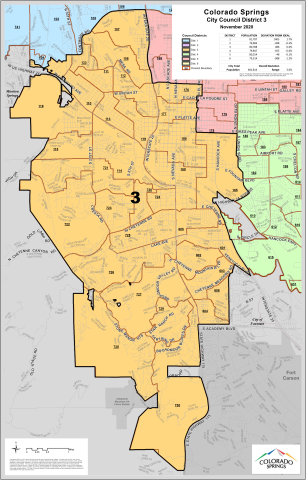 City Council district 3 map covers the southwest part of the city