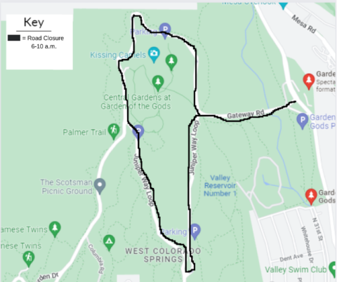 map of closed roads in Garden of the Gods park
