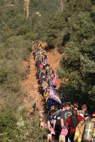 firefighters hike the Manitou Incline in remembrance of 9 11