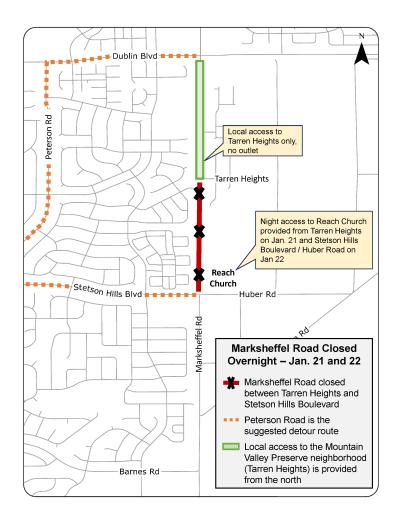 Marksheffel overnight closure map