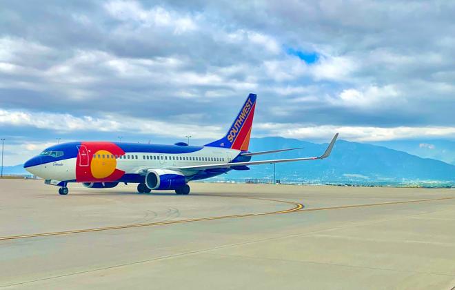 Southwest Airlines plane painted like Colorado flag