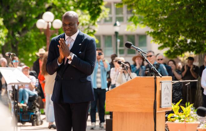 Mayor Yemi being sworn-in as the 42nd Mayor of Colorado Springs