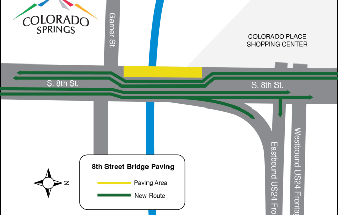 8th Street Corridor Improvements Project reconfiguration. See accompanying text on this page for the full details of the closure and/or any detours in place.