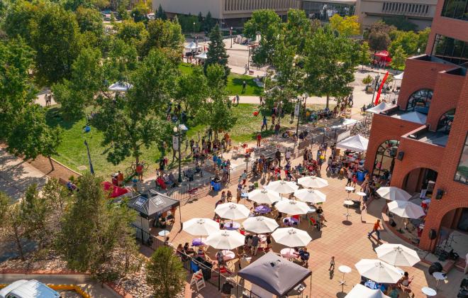 aerial view of what if festival in downtown colorado springs