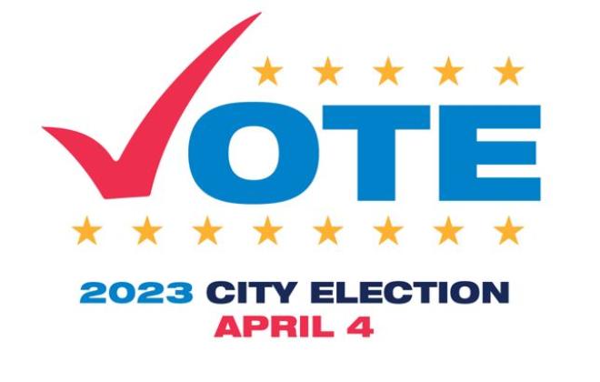 graphic reads 'Vote 2023 City Election April 4' 