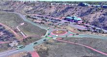 rendering of aerial view of Garden of the Gods park entrance off 30th street with new roundabout. 