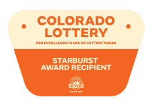 A graphic that says "Colorado Lottery - for excellence in use of lottery funds - Starburst award recipient"