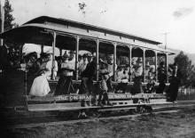 historic photo of a very full trolley car
