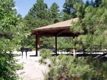 picnic pavilion in wooded area