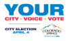 Your city, your voice, your vote city election april 4, 2023, colorado springs olympic city usa logo